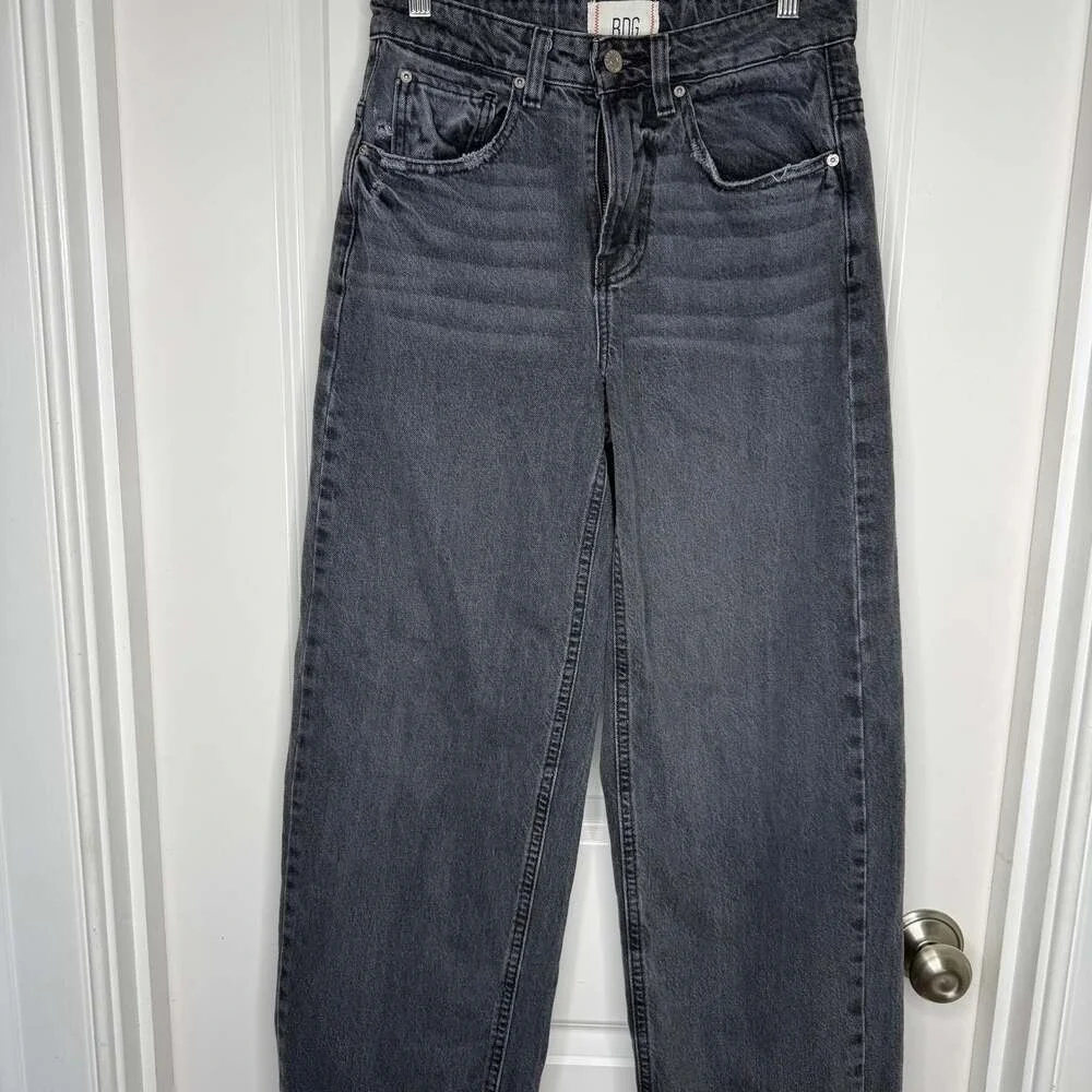 BDG Urban Outfitters Tapered Baggy Jeans Washed‎ Black High Rise Denim Womens 25